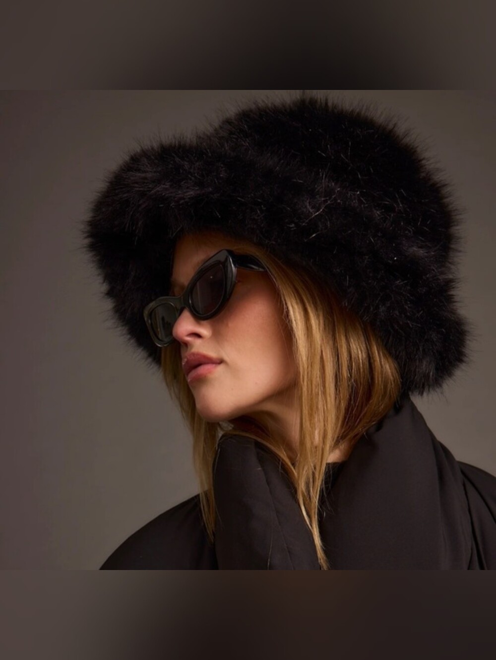 Bucket Down Faux Fur Hat. Black. OS NWT